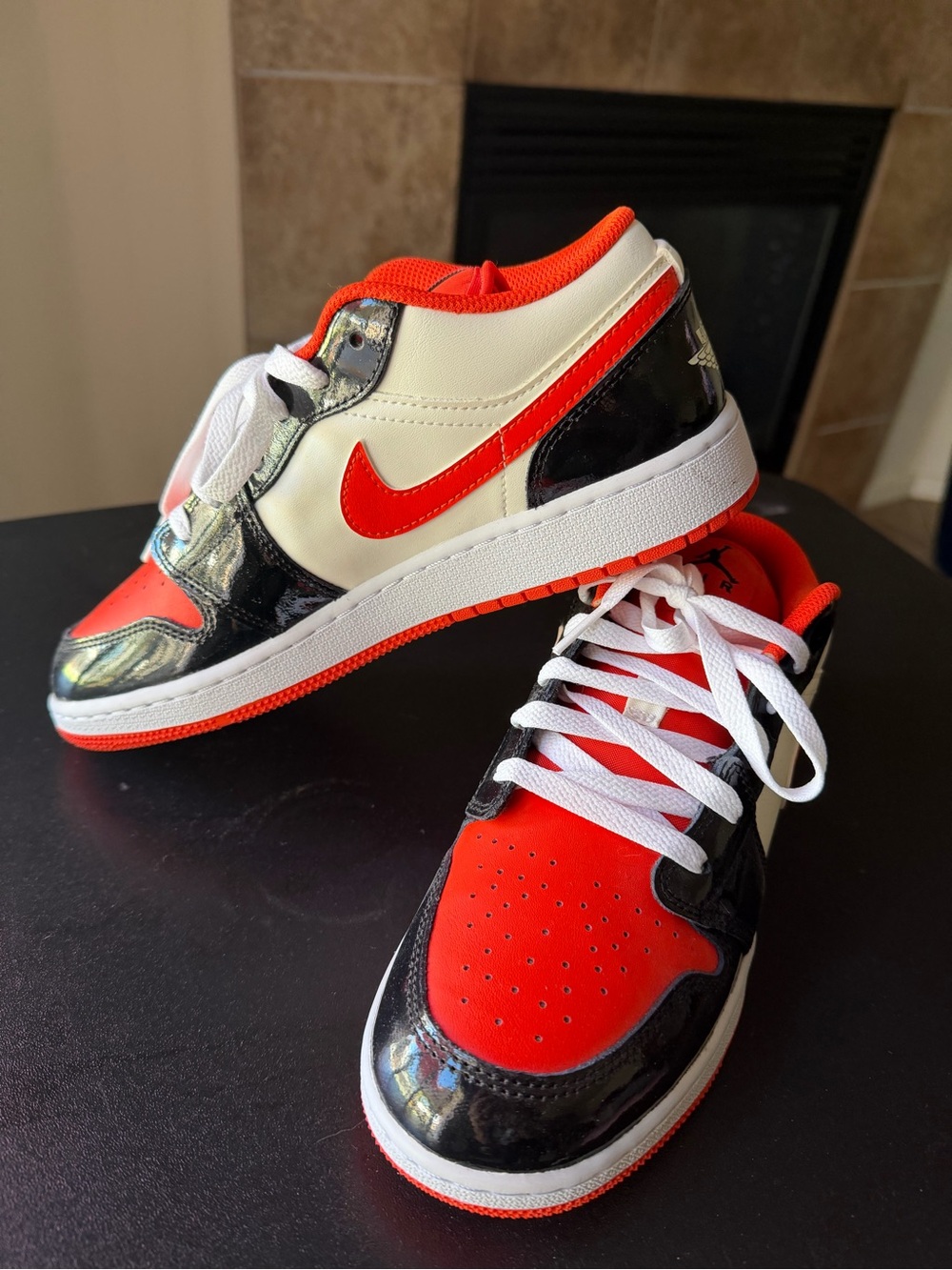 Jordan Air Orange and Black Low-Top Sneakers